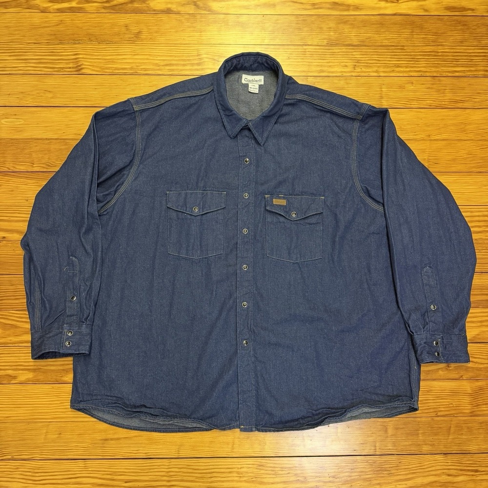Carhartt Denim Dark Wash Black Pearl Snap Shirt Mens 3XL Heavy Duty Jean S99 DNM